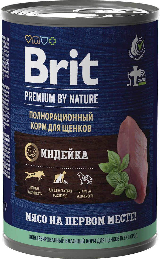 

Консервированный корм для собак Brit Premium by Nature с индейкой 410 г