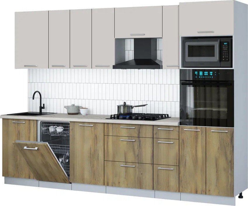 

Готовая кухня Интерлиния Мила Gloss 2.9-ПМ3 (дуб вотан/кашемир/бискайская сосна)