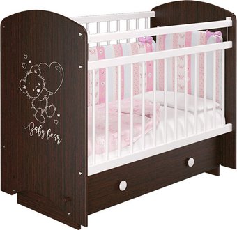 Классическая детская кроватка MLK Эмили (венге/белый/мишка)