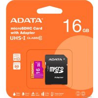 Карта памяти ADATA Premier microSDHC UHS-I U1 (10 Class) 16 Gb (AUSDH16GUICL10-RA1)