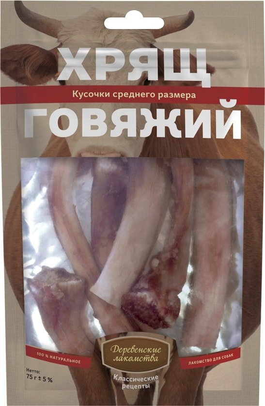 

Лакомство для собак Деревенские лакомства Хрящ говяжий средний 75 г