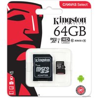 Карта памяти Kingston Canvas Select SDCS/64GB microSDXC 64GB (с адаптером)