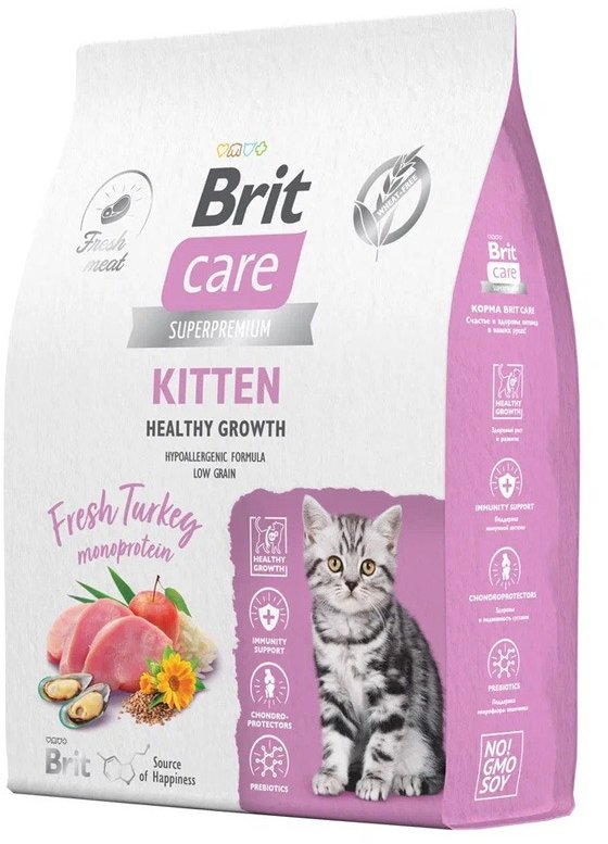 Сухой корм для кошек Brit Care Cat Kitten Healthy Growth с индейкой 7 кг