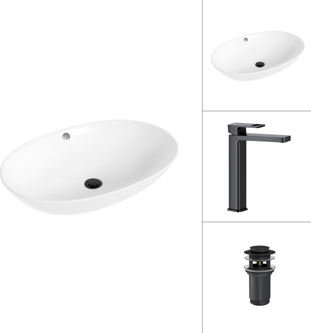 Умывальник Lauter 21709 + Cascade 21СК0655BS с донным клапаном 21190B (черный матовый)