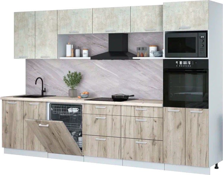 

Готовая кухня Интерлиния Мила Лайт 3.2-ПМ1 (бетон лайт/дуб серый/бискайская сосна)