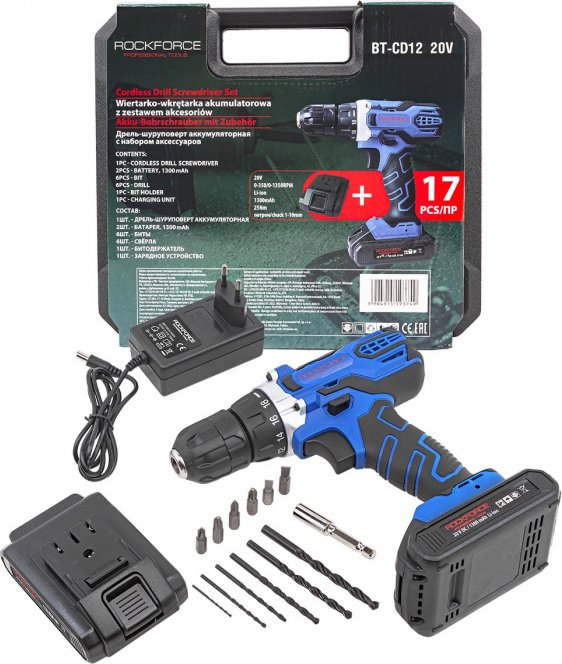 

Дрель-шуруповерт RockForce RF-BT-CD12 20V (с 2-мя АКБ, кейс)