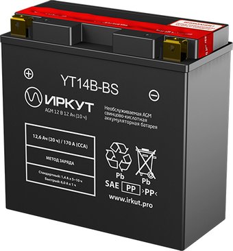 Мотоциклетный аккумулятор Иркут YT14B-BS (12 А·ч)