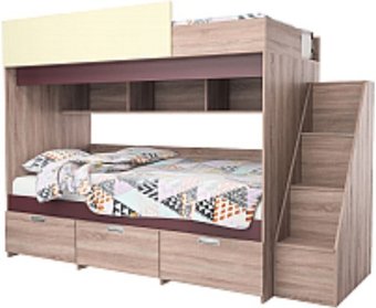 Двухъярусная кровать КМК Мебель Бамбино 3-1 0527 (дуб сонома/бургунд/желтый)