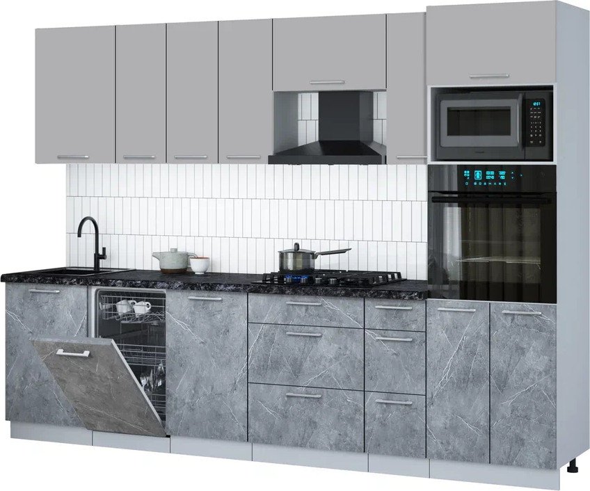 

Готовая кухня Интерлиния Мила Gloss 2.9-ПМ3 (керамика/грей/кастилло темный)