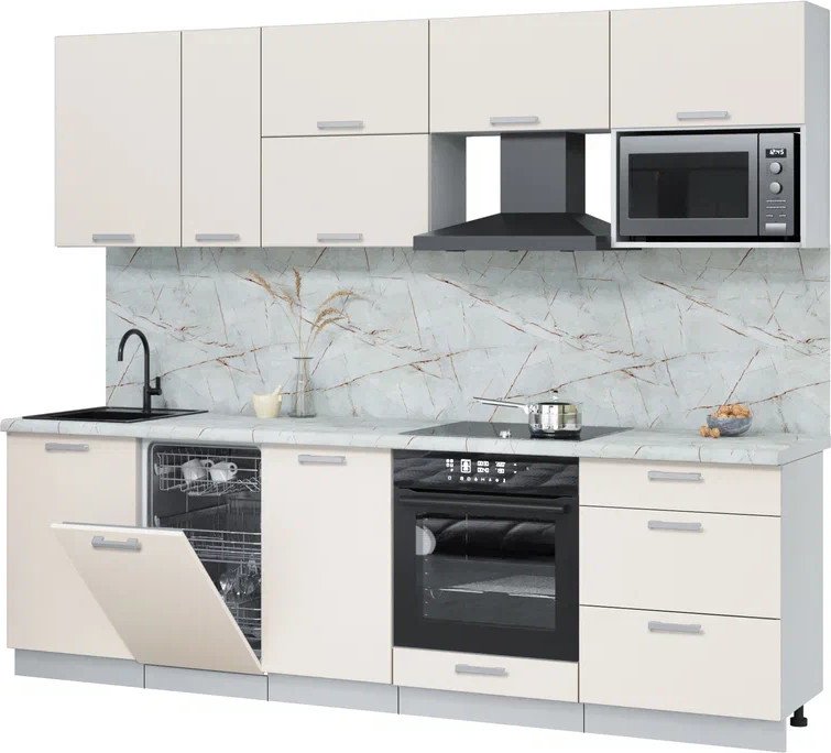 

Готовая кухня Интерлиния Мила Лайт 2.6-ПМ4 ( персидский жемчуг/персидский жемчуг/серый каспий)