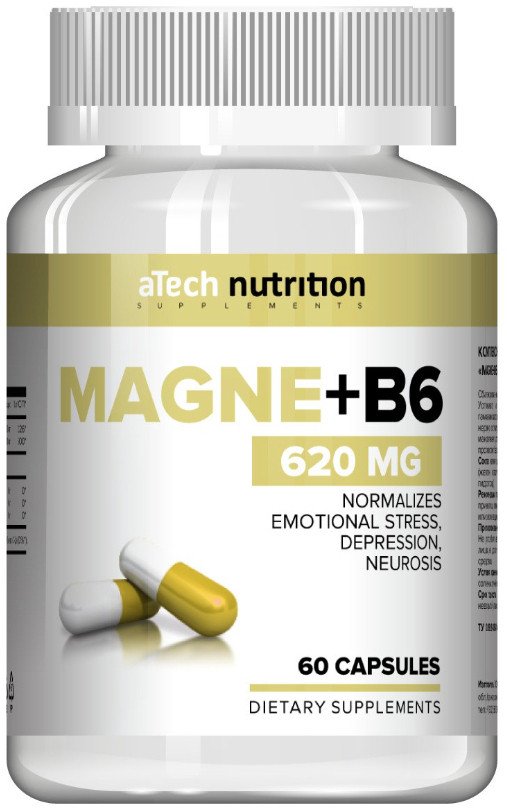 

Витамины, минералы Atech Nutrition Magne+B6, 620 мг, 60 капсул