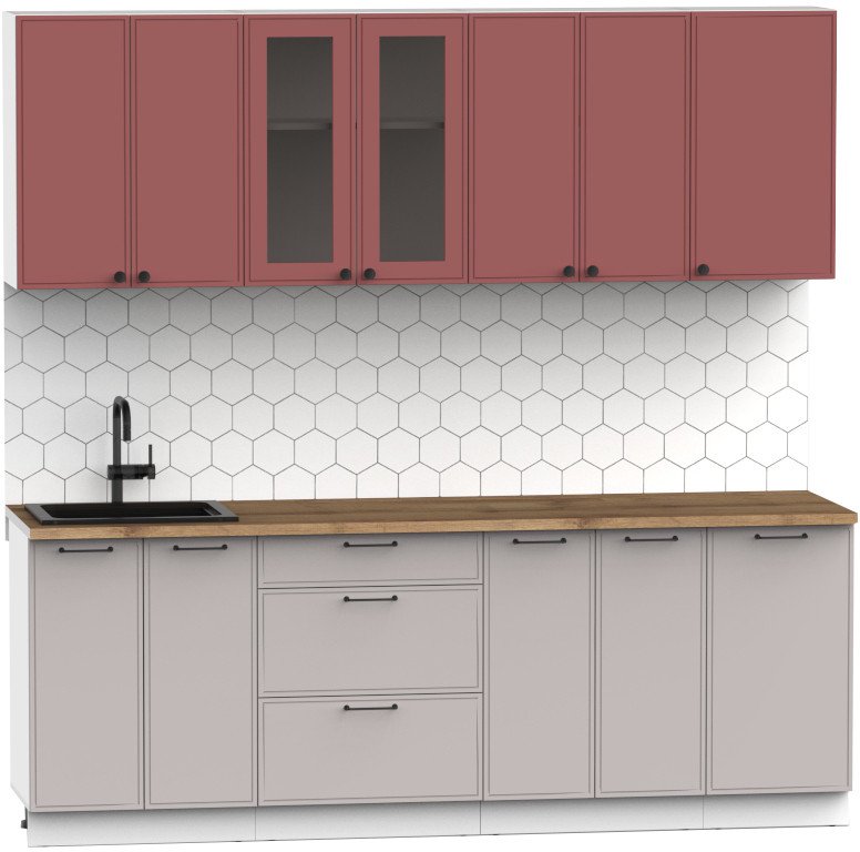 

Готовая кухня Интермебель Лион-17 В-1 2.2м (красная глазурь софт/луна софт/дуб флагстаф темный)