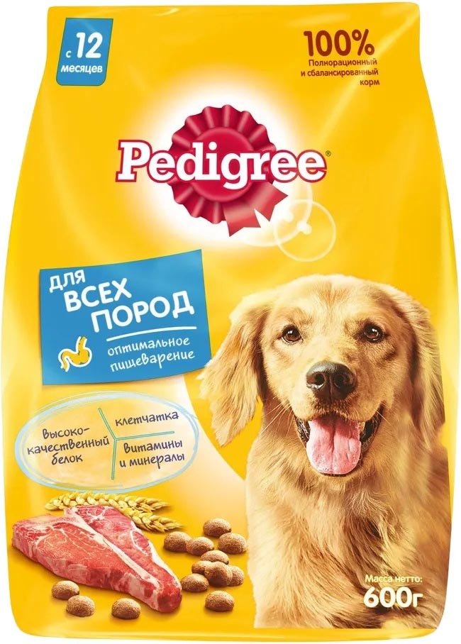 

Сухой корм для собак Pedigree для взрослых собак всех пород с говядиной 0.6 кг