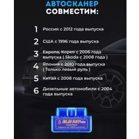 Автосканер USBTOP ELM327 OBD2 v2.1 (синий)