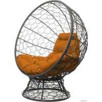 Кресло M-Group Кокос на подставке 11590307 (серый ротанг/оранжевая подушка)