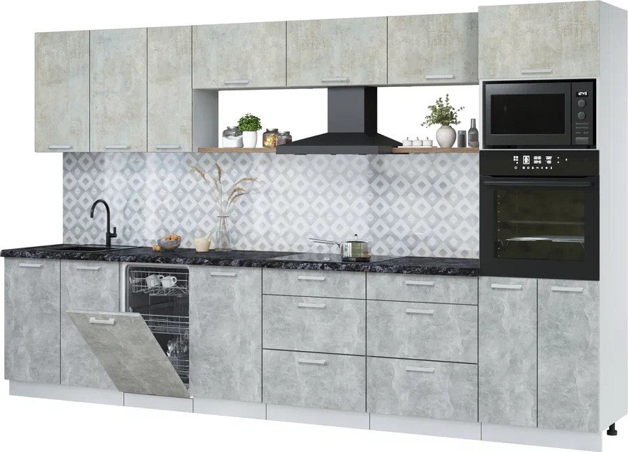 

Готовая кухня Интерлиния Мила Лайт 3.5-ПМ3 (бетон лайт/бетон/кастилло темный)