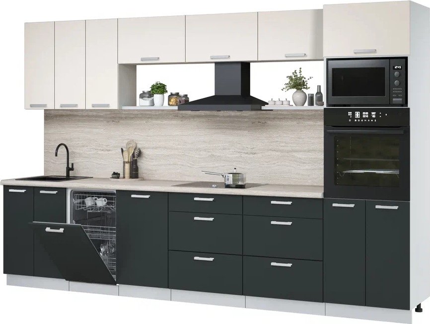 

Готовая кухня Интерлиния Мила Лайт 3.3-ПМ3 (персидский жемчуг/антрацит/травертин серый)