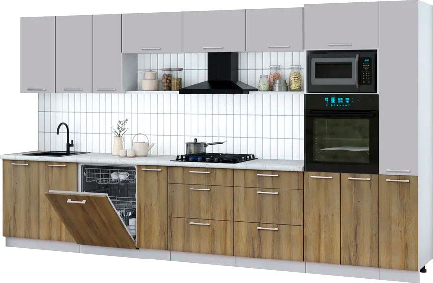 

Готовая кухня Интерлиния Мила Gloss 3.8-ПМ1 (дуб вотан/грей/серый каспий)