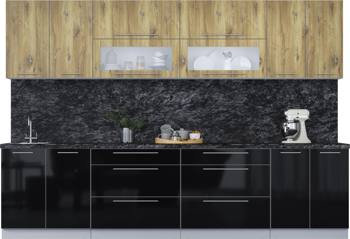 

Кухонный модуль Интерлиния Мила Пластик 3.1 В (дуб эпоксид/черный/кастилло темный)