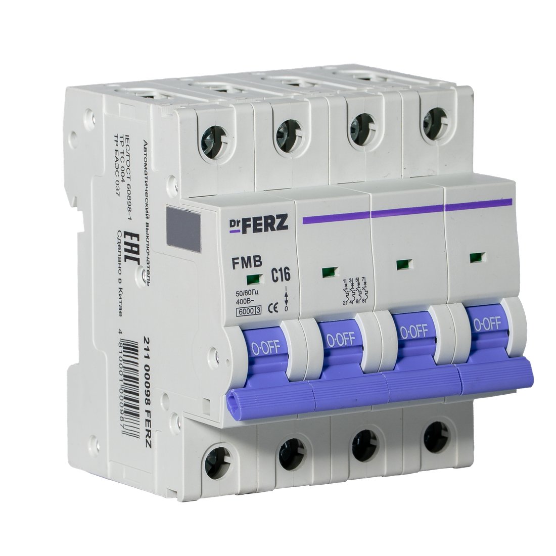

Выключатель автоматический Dr.Ferz FMB-C 6kA 4P 16 C 21100098FERZ