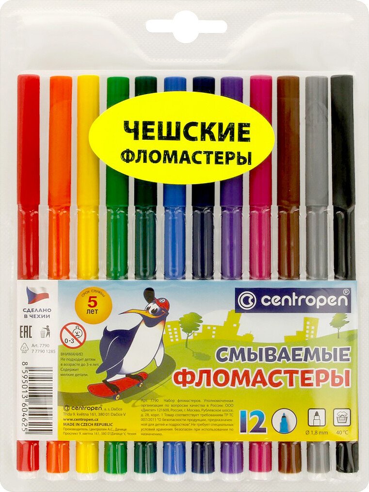 

Фломастеры Centropen Washable tp 7790/12 (12 цв)