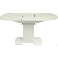 Кухонный стол Аврора Корсика фотопечать 120-151.5x80 (мрамор бежевый) 6/белый матовый)