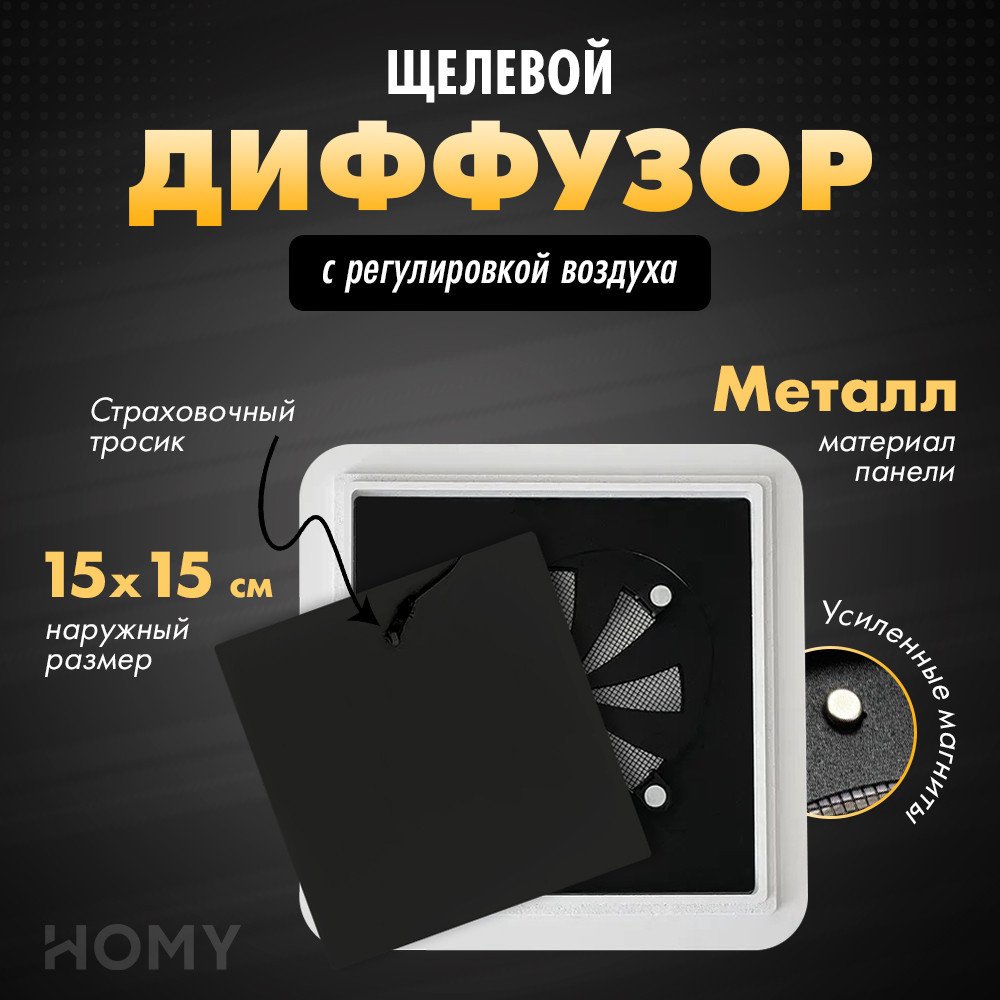 

Вентиляционная решетка HOMY Air Квадратный с регулировкой воздуха AIR013-1 d150 (черный)