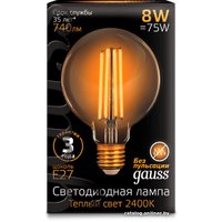 Светодиодная лампочка Gauss LED Filament G95 E27 8W Golden 2400К 105802008