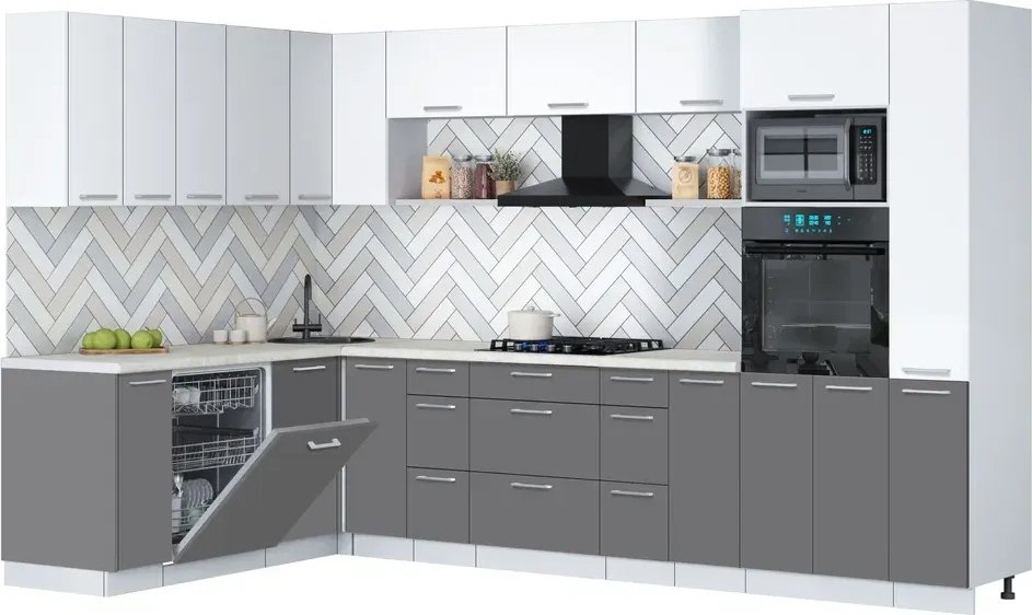 

Готовая кухня Интерлиния Мила Gloss 1.896х3.28 (серый/белый/опал светлый)