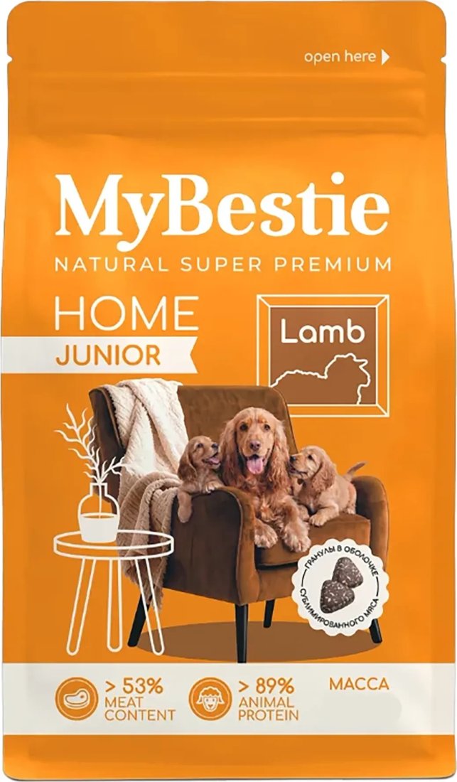 Сухой корм для собак MyBestie Home Junior ягненок 0.8 кг