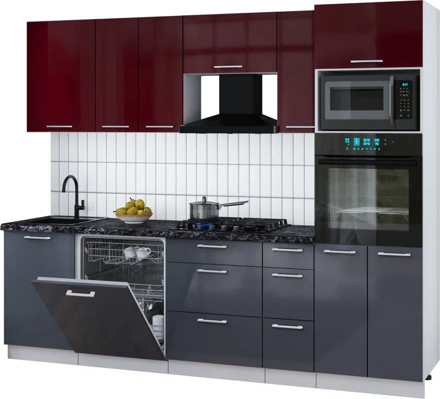 

Готовая кухня Интерлиния Мила Gloss 2.6-ПМ1 (асфальт глянец/бордовый глянец/кастилло темный)