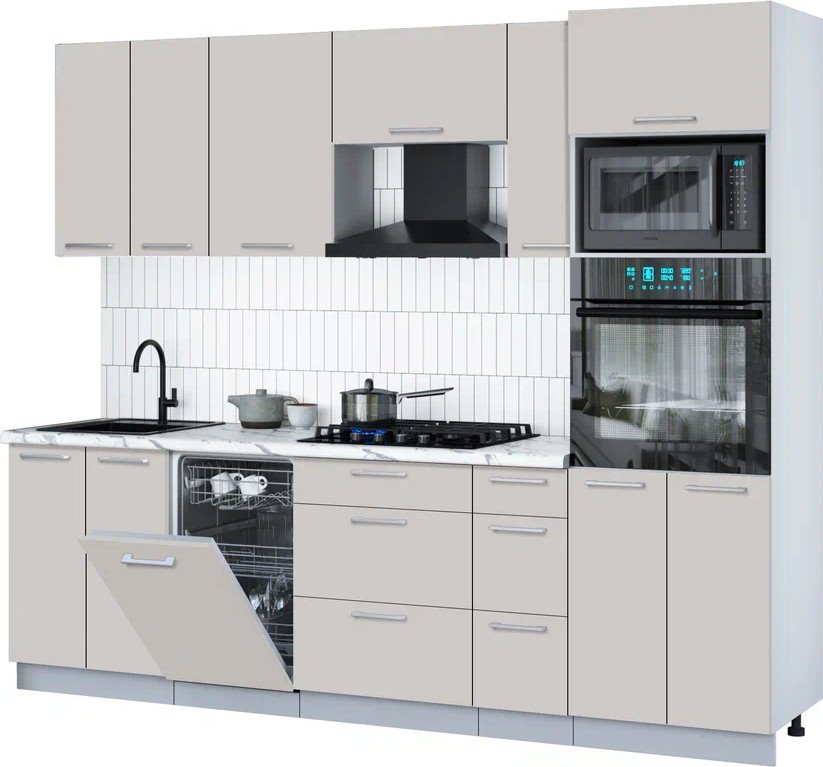 

Готовая кухня Интерлиния Мила Gloss 2.55-ПМ3 (кашемир/кашемир/белый гранит)