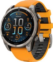 Fenix 8 Sapphire, Titanium 47мм (светло-серый, оранжевый силиконовый ремешок)