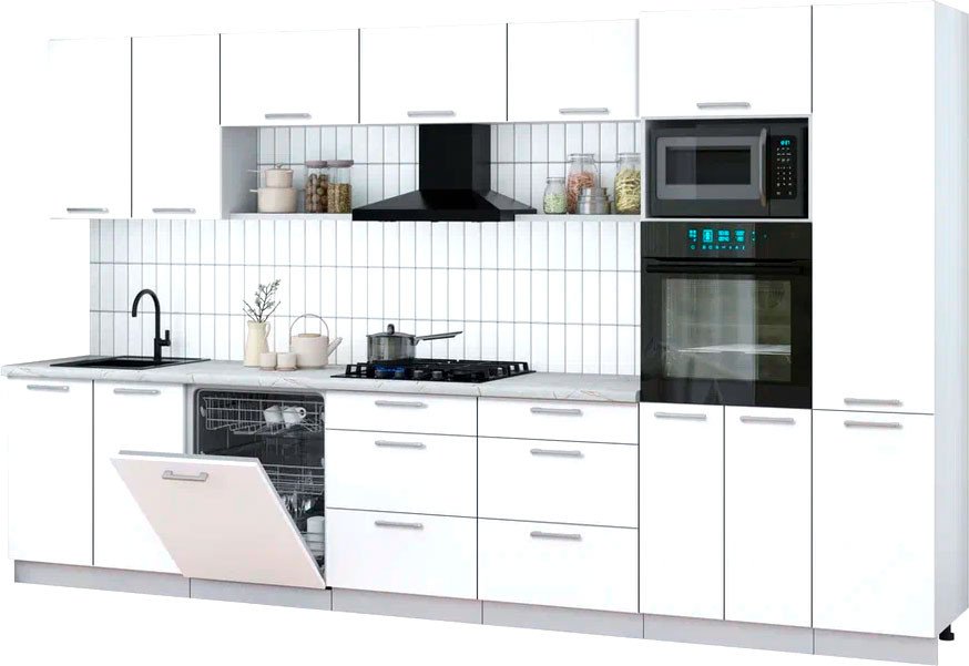 

Готовая кухня Интерлиния Мила Gloss 3.6-ПМ1 (белый/белый/серый каспий)