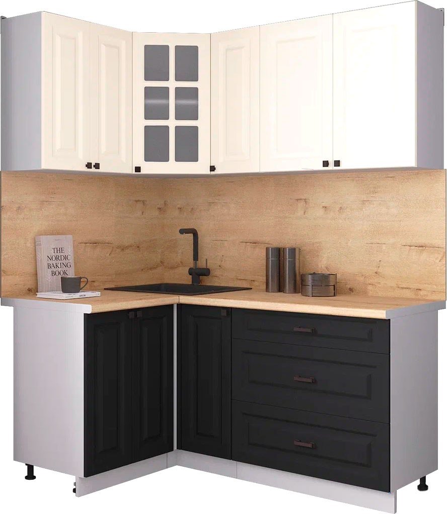 

Готовая кухня Интерлиния Мила Деко 1.2x1.7 (черный/белый/дуб бунратти)