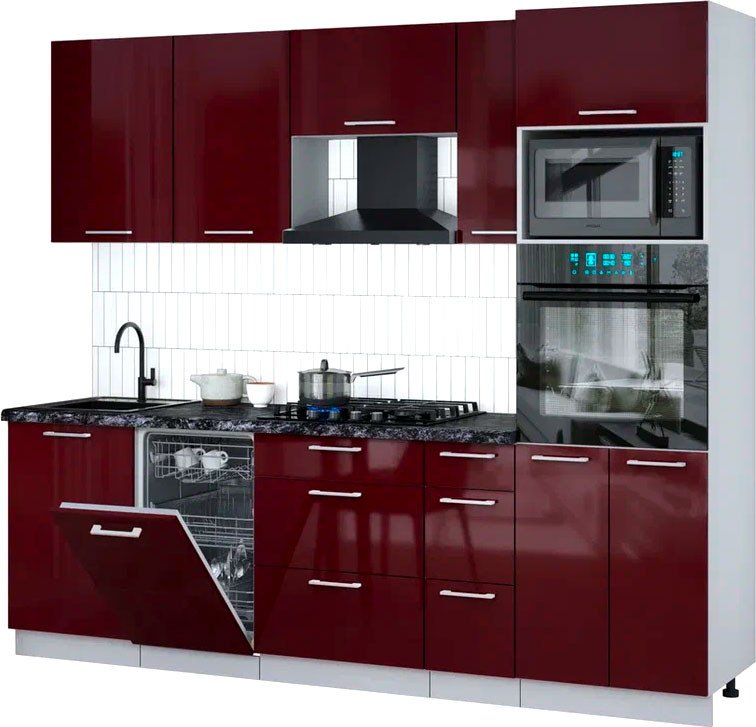 

Готовая кухня Интерлиния Мила Gloss 2.45-ПМ3 (бордовый глянец/бордовый глянец/кастилло темный)