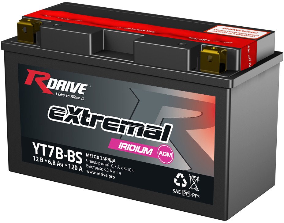 

Мотоциклетный аккумулятор RDrive eXtremal Iridium YT7B-BS (6.5 А·ч)