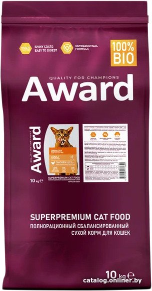 Сухой корм для кошек Award Adult Urinary (для профилактики мочекаменной болезни с курицей с добавлением клюквы, цикория и рыбьего жира) 10 кг
