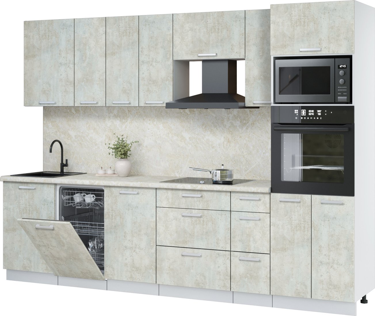 

Готовая кухня Интерлиния Мила Лайт 2.9-ПМ3 (бетон лайт/бетон лайт/опал светлый)