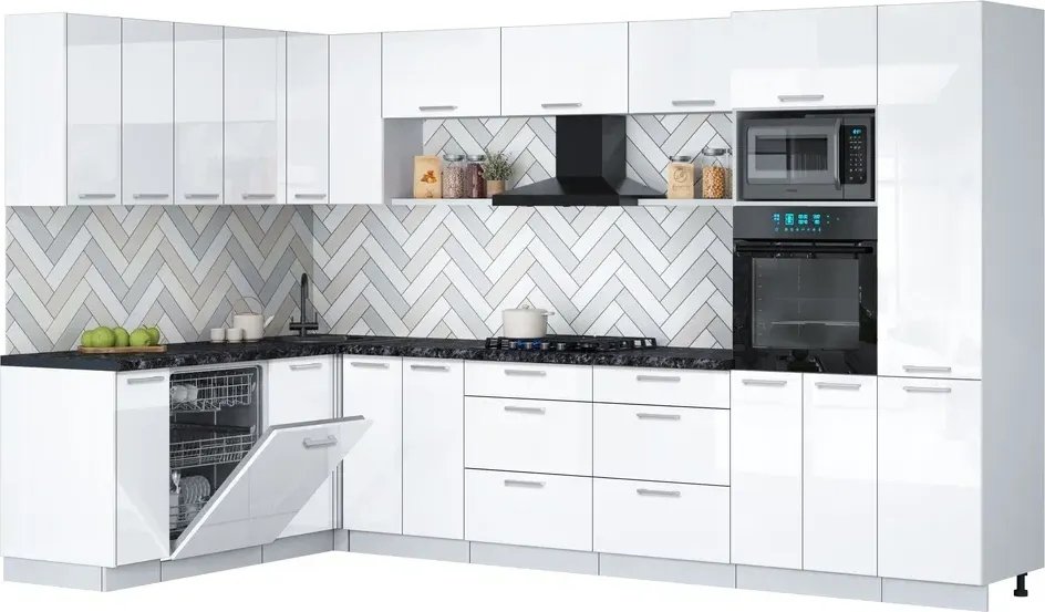 

Готовая кухня Интерлиния Мила Gloss 1.896х3.38 (белый глянец/белый глянец/кастилло темный)