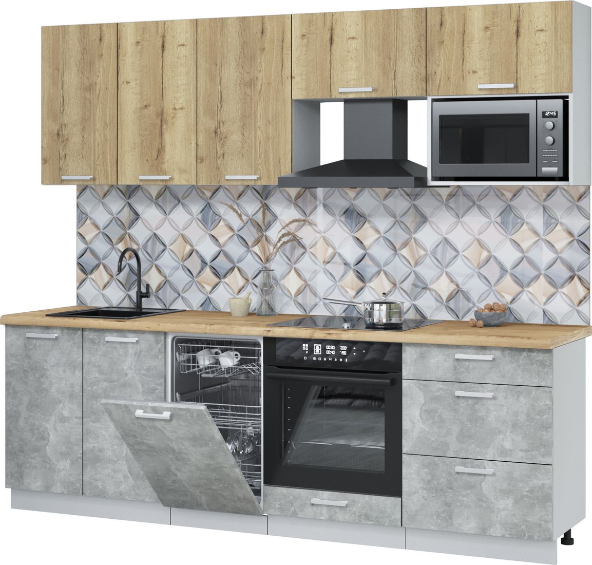 

Готовая кухня Интерлиния Мила Лайт 2.45-ПМ4 (дуб золотой/бетон/дуб бунратти)