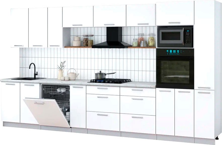 

Готовая кухня Интерлиния Мила Gloss 3.8-ПМ1 (белый/белый/серый каспий)