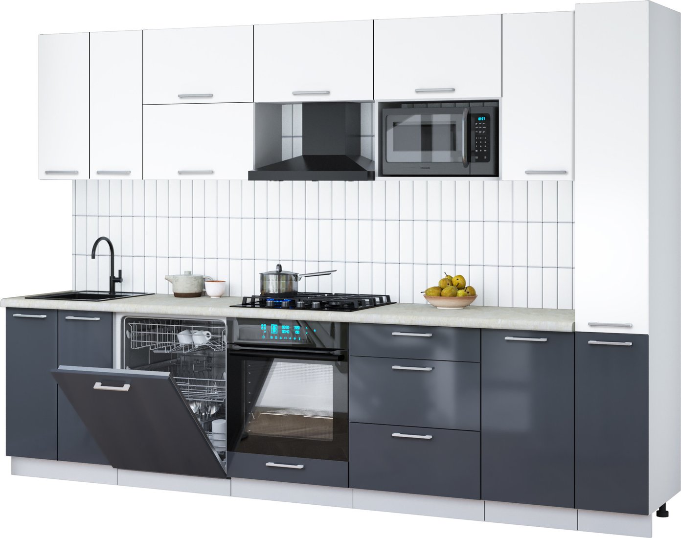 

Готовая кухня Интерлиния Мила Gloss 3.1-ПМ2 (асфальт глянец/белый/опал светлый)