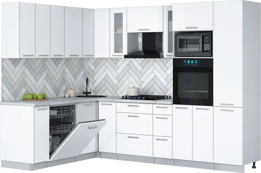 

Готовая кухня Интерлиния Мила Gloss 1.896х2.78 (белый/белый/серый каспий)