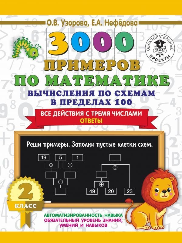 

Учебное пособие издательства АСТ. 3000 примеров по математике. Вычисления по схемам в пределах 100. Все действия с тремя числами. Ответы. 2 класс