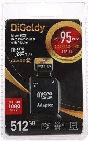 

Карта памяти DiGoldy Extreme Pro microSDXC 512GB DG512GCSDXC10UHS-1-ELU3 (с адаптером)