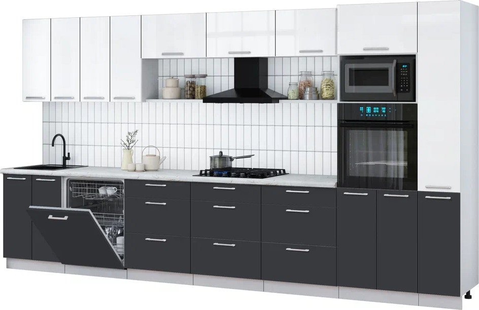 

Готовая кухня Интерлиния Мила Gloss 3.9-ПМ1 (пепел/белый глянец/серый каспий)