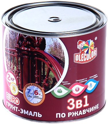 

Грунт-эмаль Olecolor 3 в 1 по ржавчине RAL 3020 2 кг (красный)