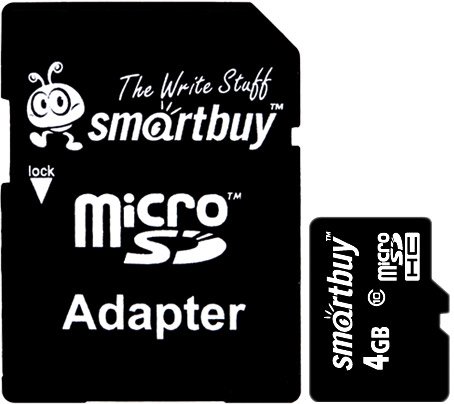 

Карта памяти SmartBuy microSDHC (Class 10) 4GB + SD-адаптер (SB4GBSDCL10-01)