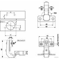 Мебельная петля AKS под фальшпанель 90° с доводчиком 45мм h6 несъемная планка (еврошурупы) короткое плечо в Гродно
